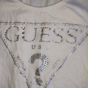 Guess White Tank Top with Silver Accents